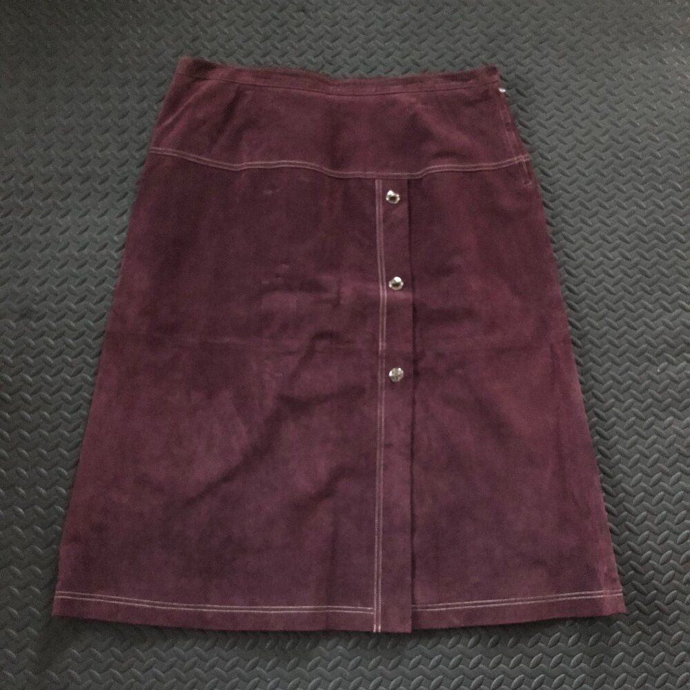 TERRY LEWIS SUEDE LEATHER BUTTON FRONT MIDI SKIRT PLUS SIZE 22